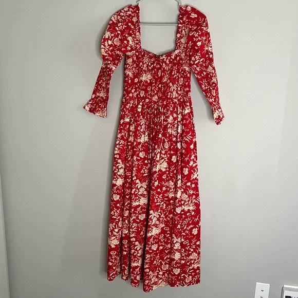 DOEN Bijou Oak Bluffs Red Floral Print Midi Dress Women's Size Small - Picture 4 of 10
